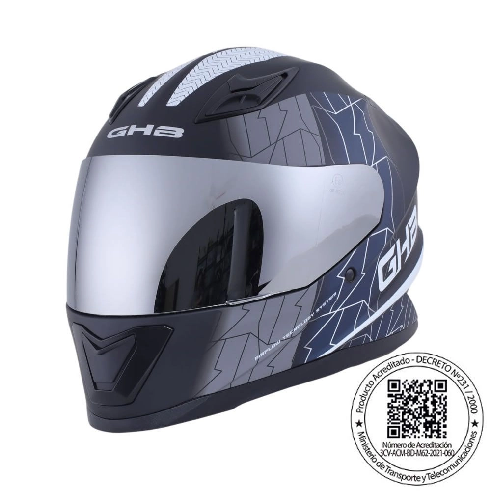 CASCO GHB M-62 JOY NEGRO BLANCO AZUL MATE MICA IRIDIUM SILVER