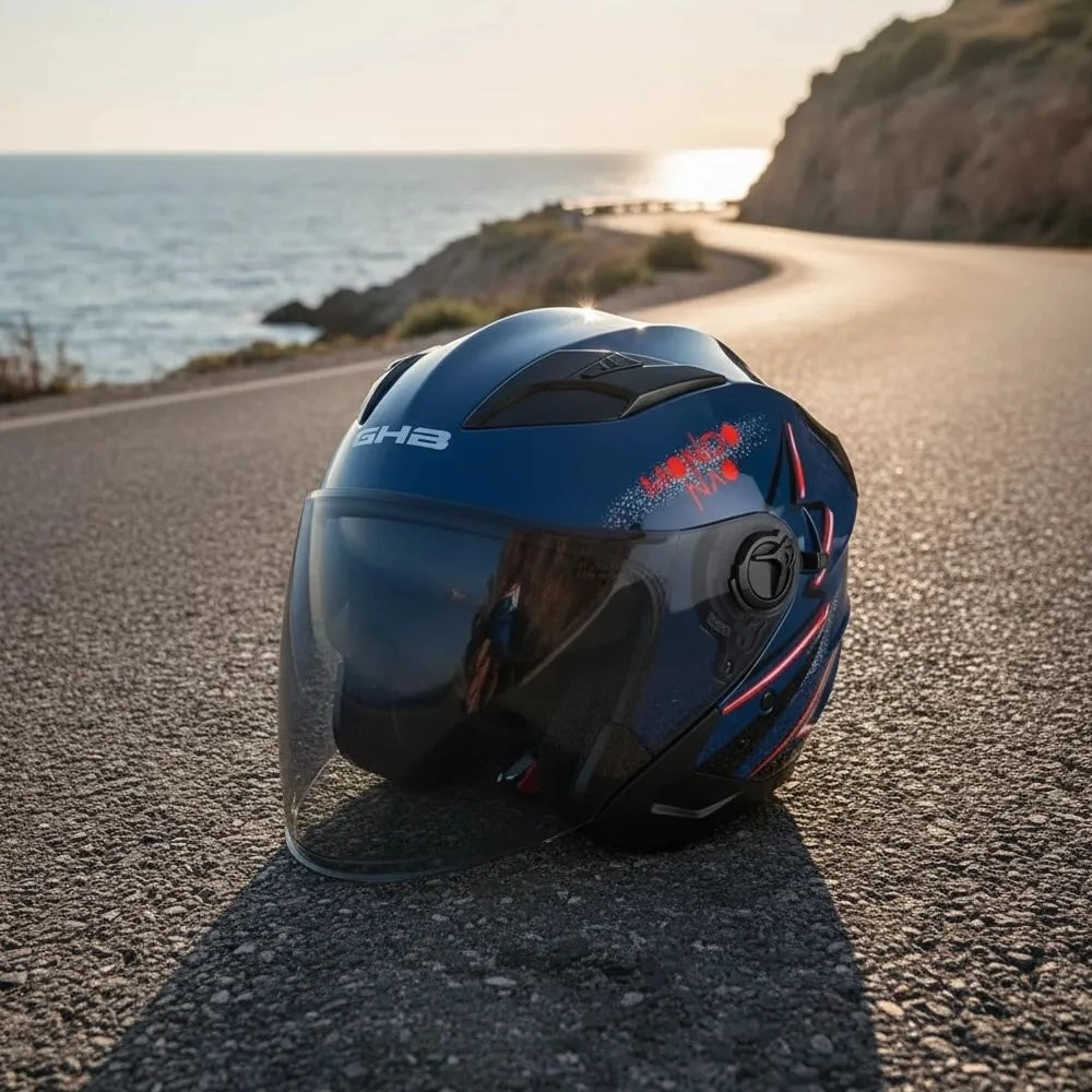 CASCO GHB 708 MONDO AZUL NARANJA MICA TINTEADA