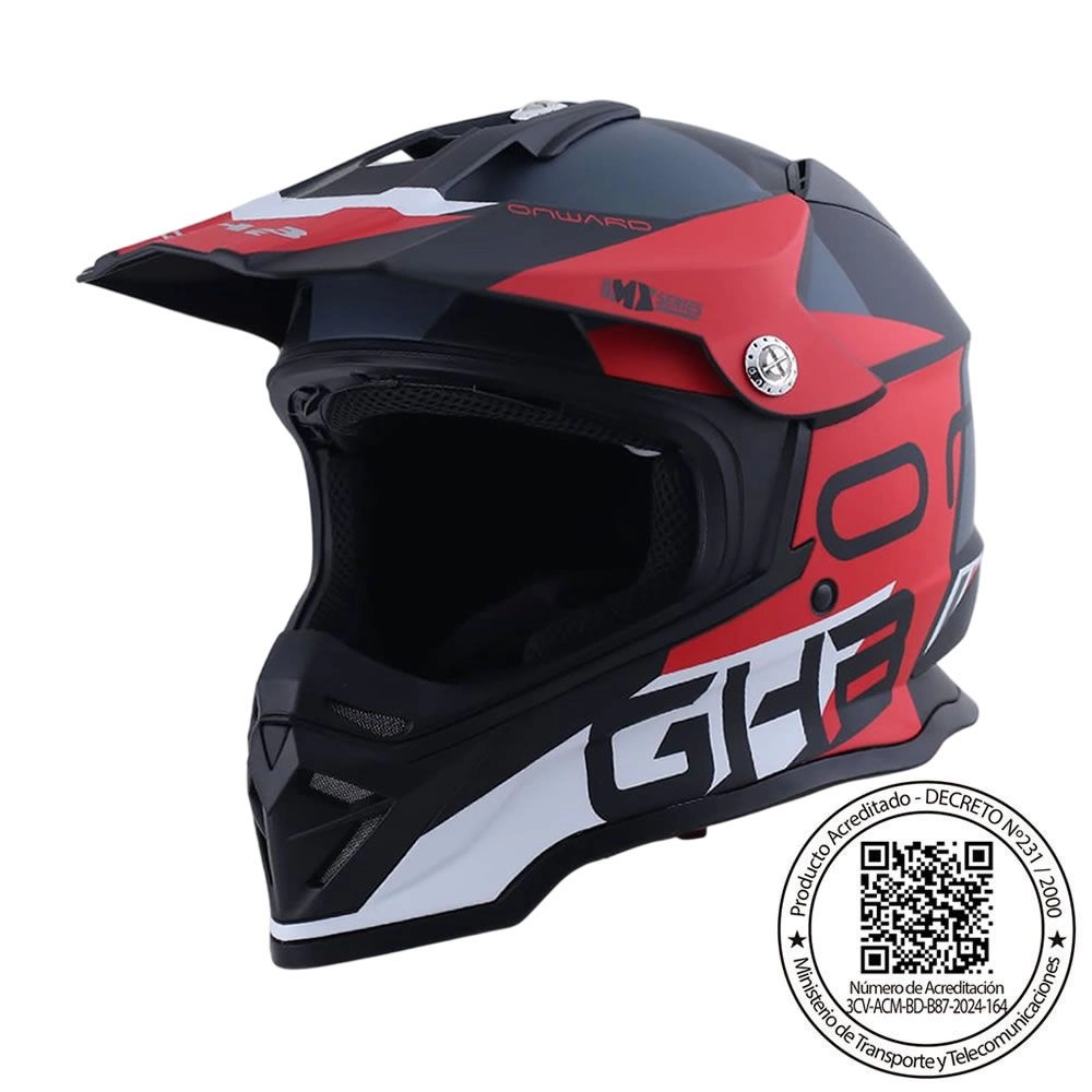 CASCO GHB 819-7 MX ONWARD NEGRO ROJO MATE