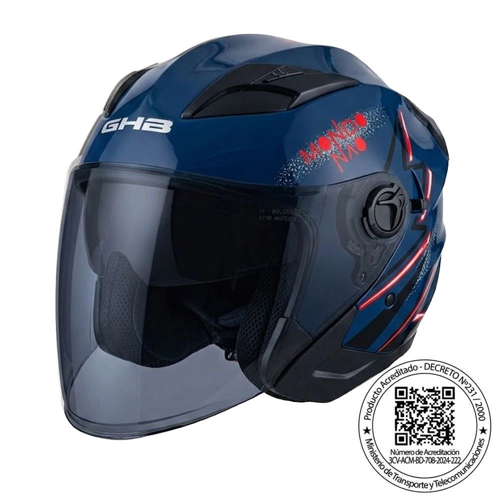 CASCO GHB 708 MONDO AZUL NARANJA MICA TINTEADA