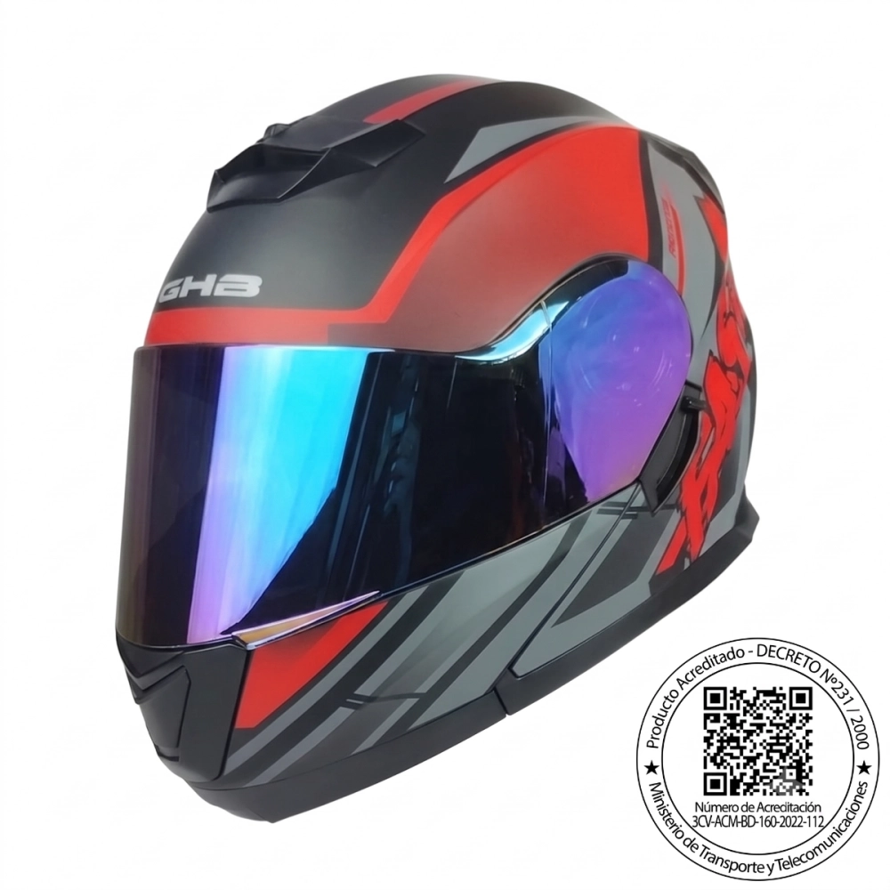 CASCO GHB 160 FAST NEGRO ROJO MATE MICA TORNASOL