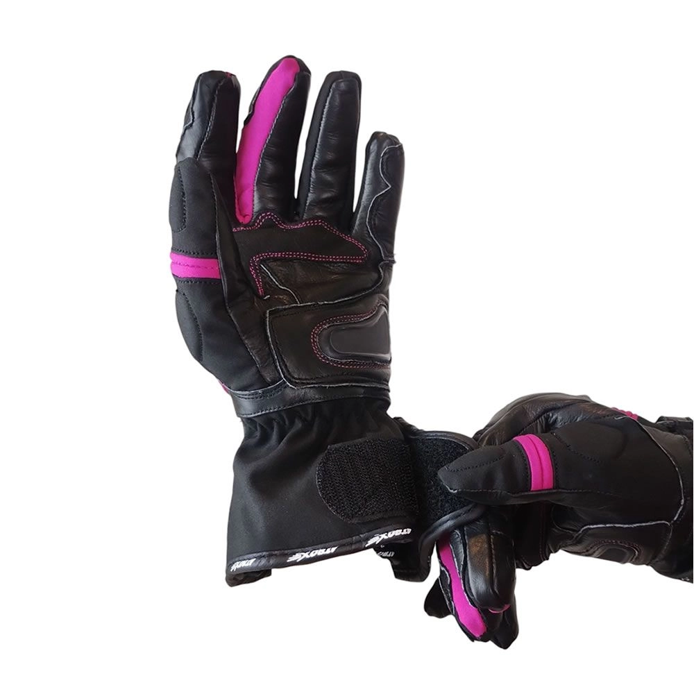 GUANTE ATROX MIG CUERO Y TEXTIL NEGRO ROSA
