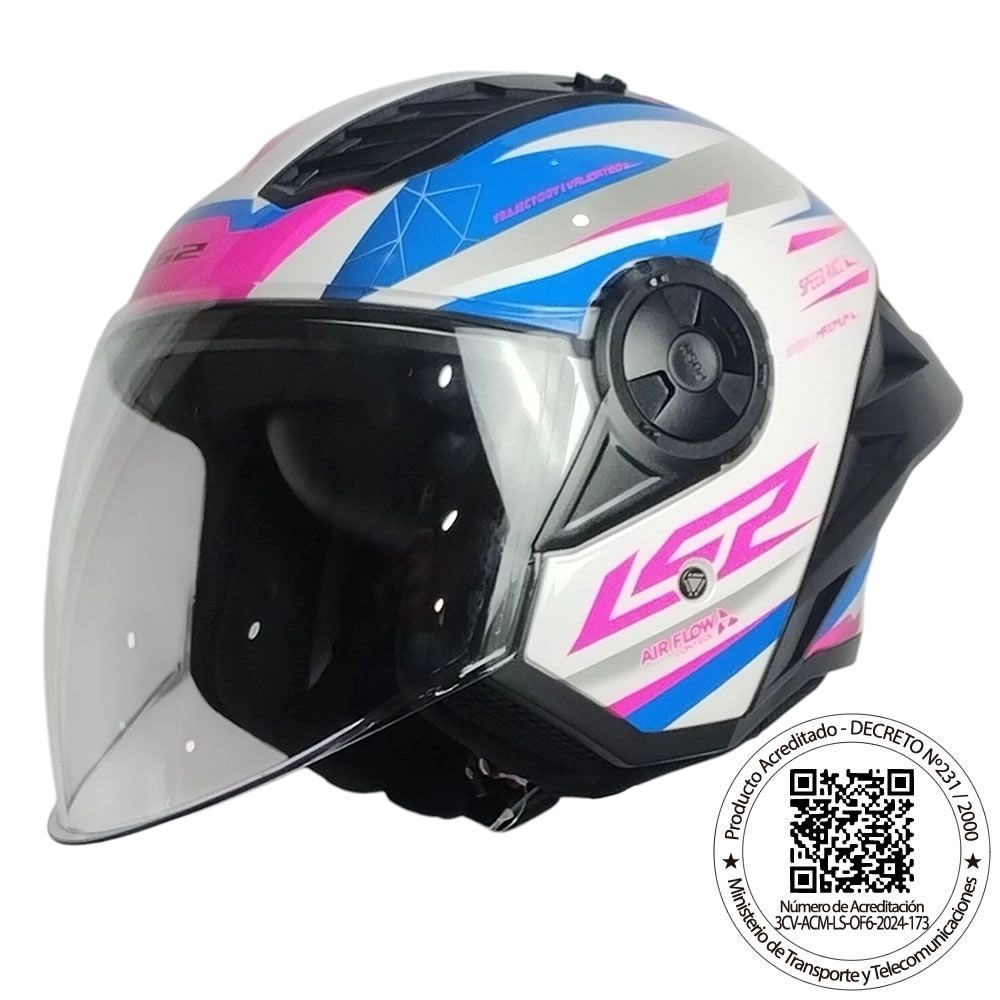 CASCO ABIERTO LS2 OF616 AIRFLOW II DRAZE BLANCO AZUL ROSA